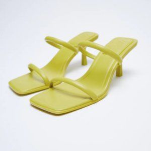 ZARA STRAPPY HEELED LEATHER SANDALS - PISTACHIO GREEN